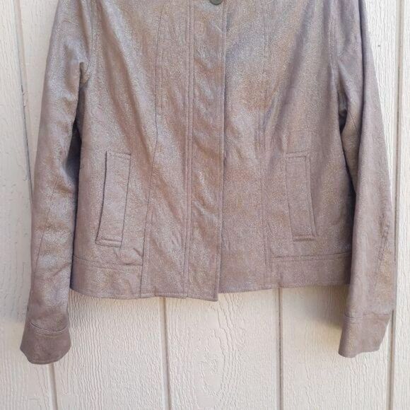 Chico's Metallic Gold Camel Textured Blazer Jacket Mandarin Collar Sz 1 = M/8 - Picture 6 of 14